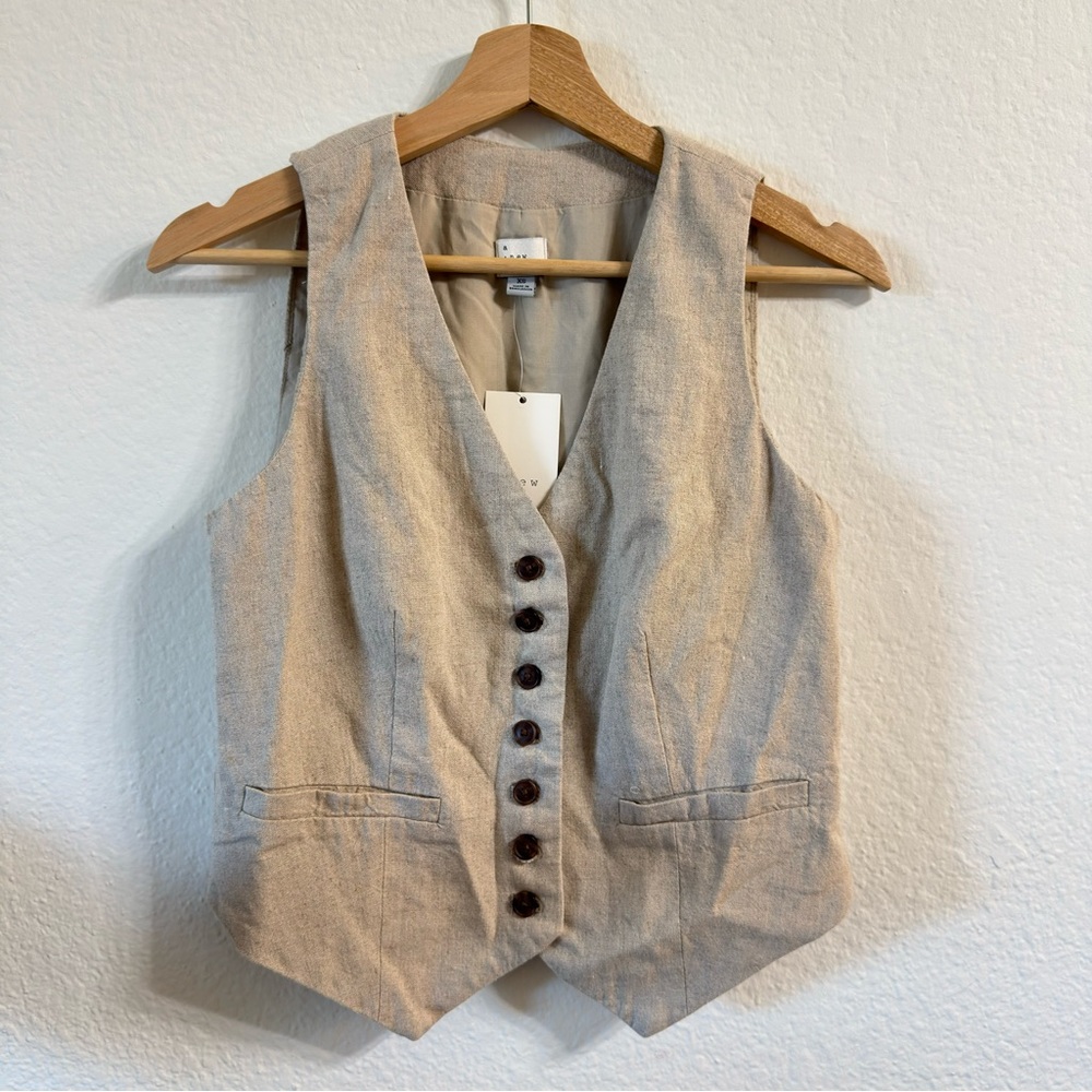 NWT - A New Day Linen Blend Button Front Vest XS